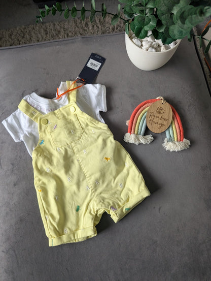 New Ted Baker Baby Boy Occasion Dungaree All In One Yellow Smart Romper Newborn