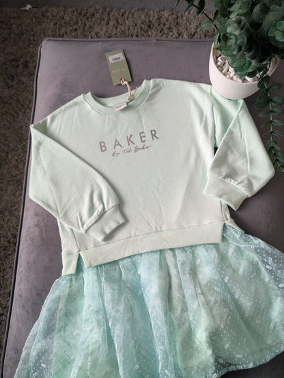 New Stunning Ted Baker Girls Teal Pretty Print Jersey Jumper Dress Age 6 Tutu