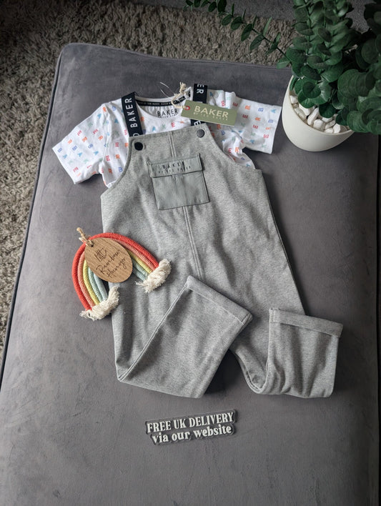 New Ted Baker Baby Boy Occasion Dungaree All In One Grey Smart Romper 3-6m Gift