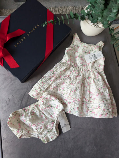 New Ralph Lauren Baby Girls Seersucker Floral Dress Occasion Pretty 6m pretty Gift