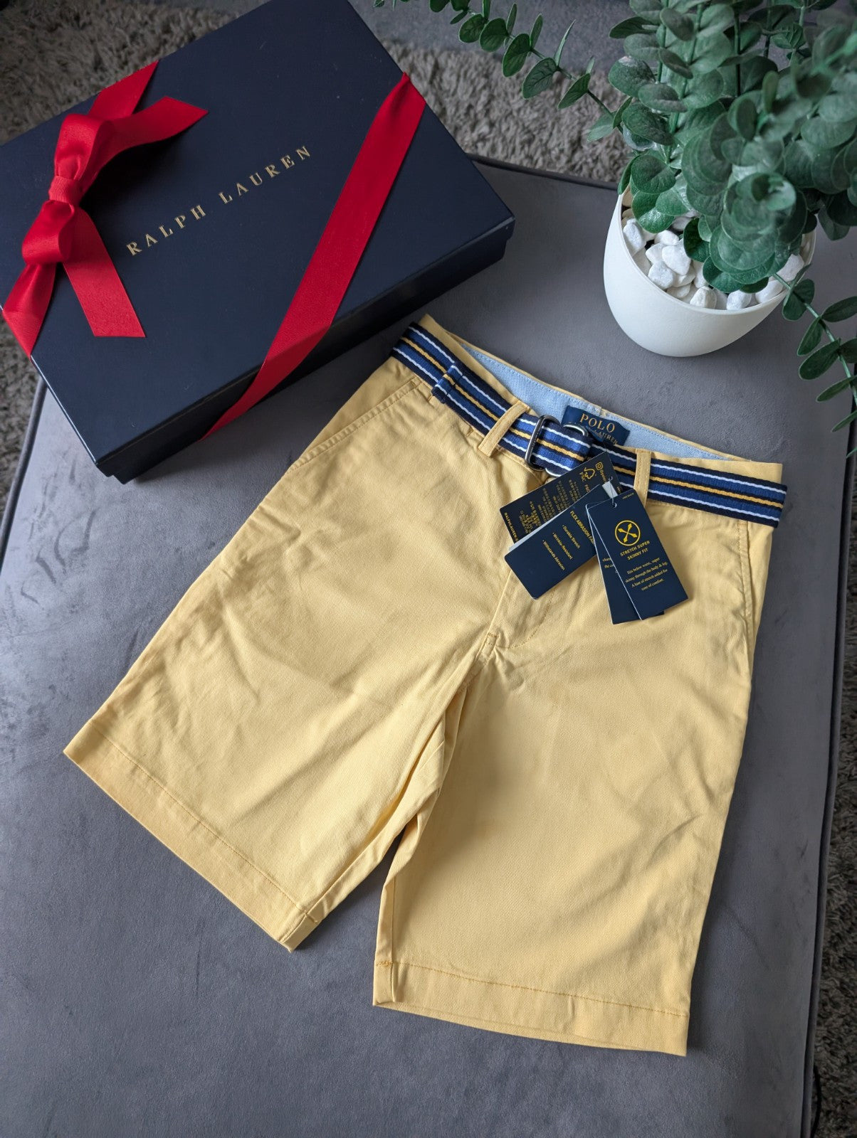 New Ralph Lauren Boys Yellow Chino Shorts + Belt Smart Gift 10y Casual Summer