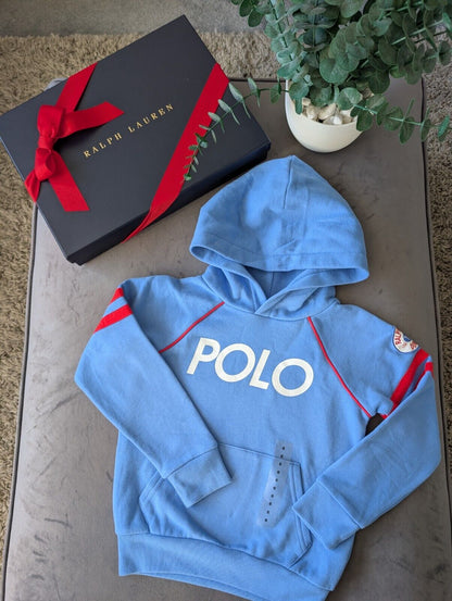 New Ralph Lauren Blue White Ski Club Jumper Unisex Hoodie Size 5-6Y Gift Kids