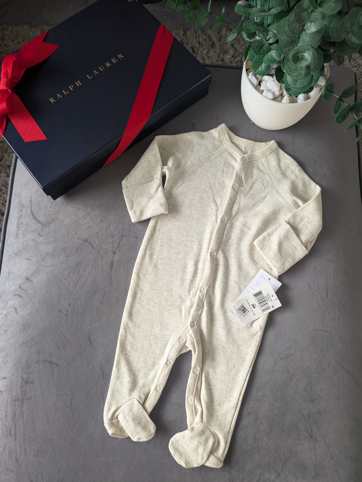 New Ralph Lauren Baby Unisex Yellow Grey all In One Babygrow Gift 0-3m Neutral