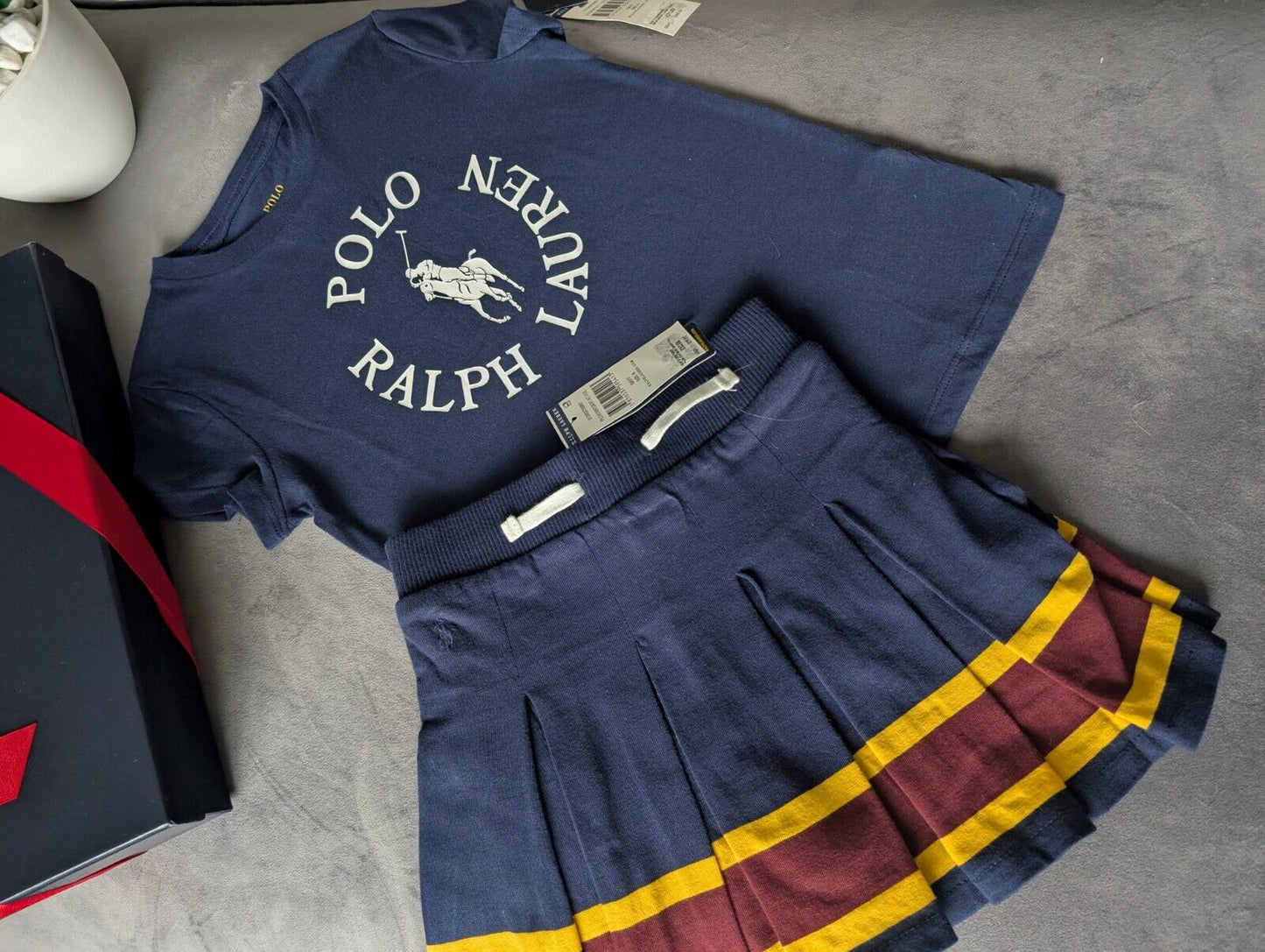 New Gorgeous Girls Ralph Lauren Navy Stripe Outfit Top + Skort 5-6yrs Gift 2pcs