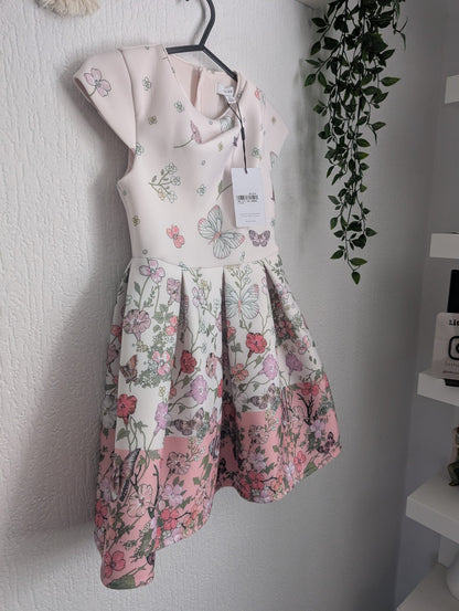 New REISS Butterfly Floral PRINTED SCUBA DRESS 7-8y Gift Pink Occasion Spring