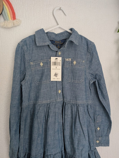 New Ralph Lauren girls denim style shirt dress occasion 5-6yr Tiered Smock Girls