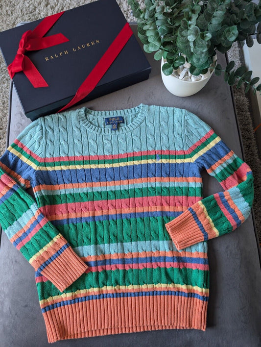 Bnwot Kids Ralph Lauren Cable Knit Multi Rainbow Jumper Autumn Winter M 8-10Y