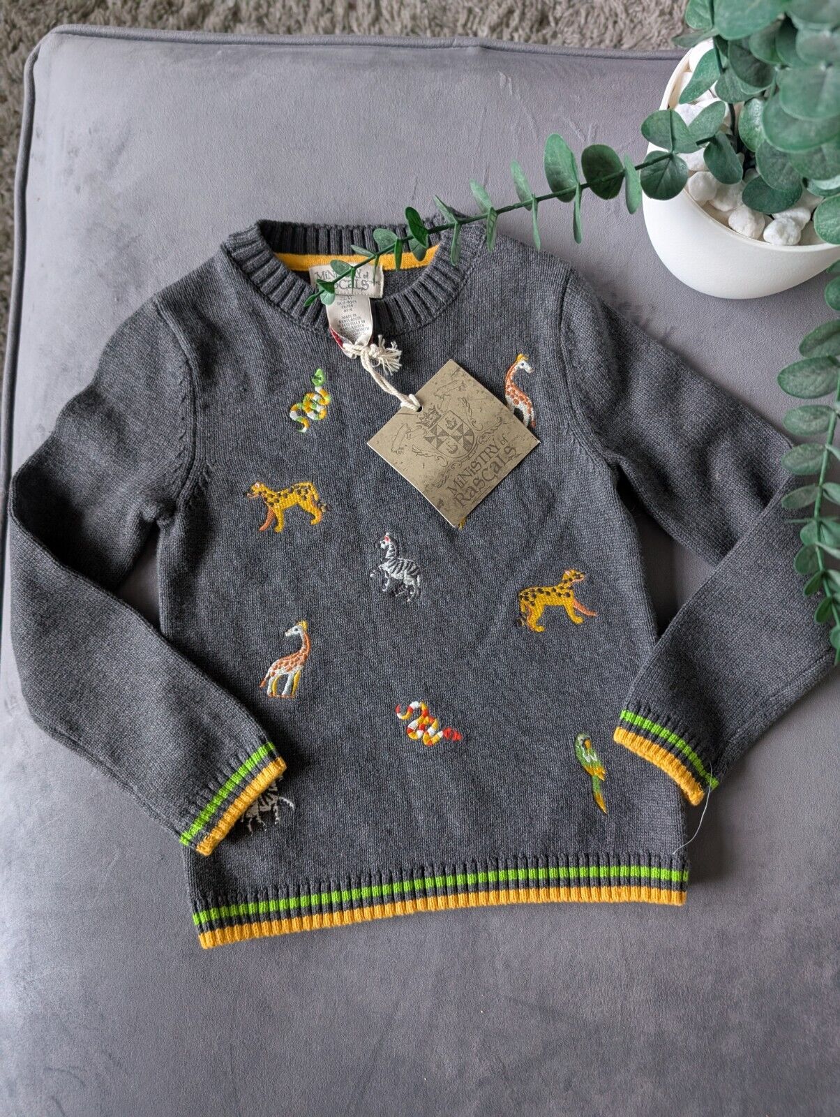 New Stunning Rorie Whelan Navy Boys Knit Jumper Lion Tiger Animal 3-4y Zoo Kids