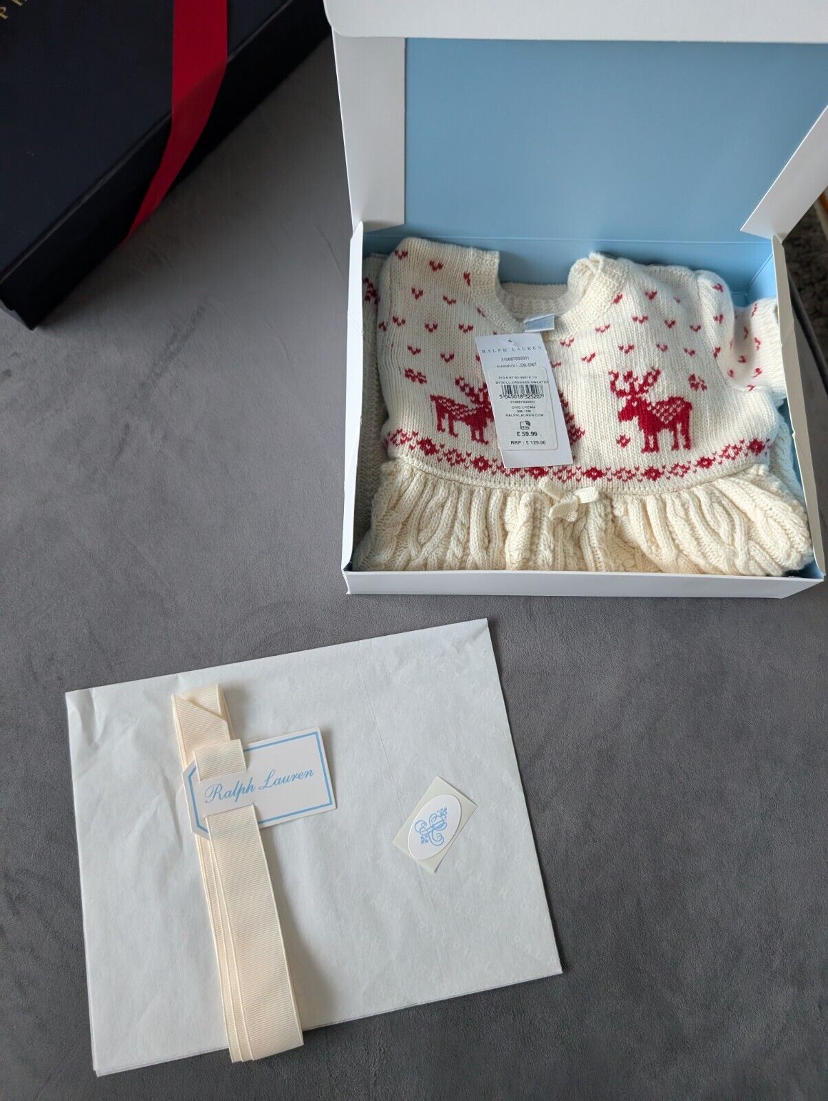 New stunning girls Ralph Lauren Christmas cable knit dress + gift box 9-12m Gift