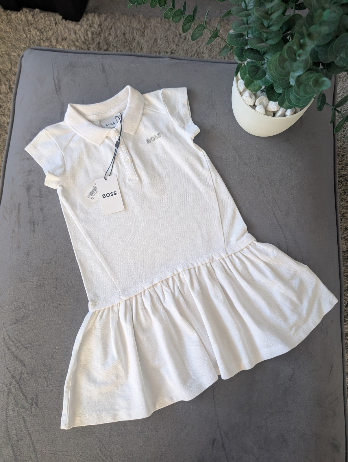 New Hugo Boss Girls White Smart Frill Tennis Polo Dress Age 4 Summer Vibe Gift