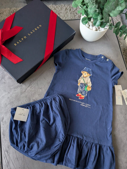 New Gorgeous Ralph Lauren Girls Navy Dress + Bloomers Age 2 Gift Gift Bear