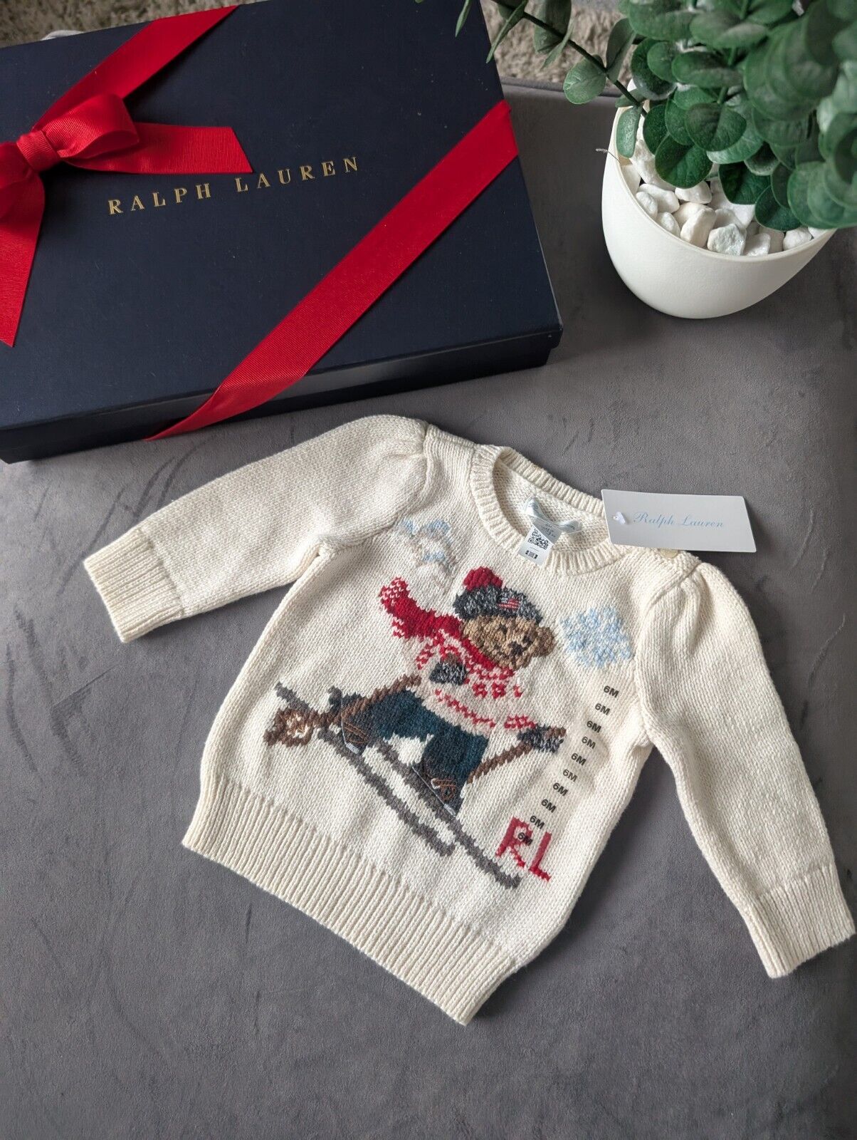 New Adorable Ralph Lauren Baby Girls Bear Ivory Jumper Gift Rrp £120 3-6m  Ski