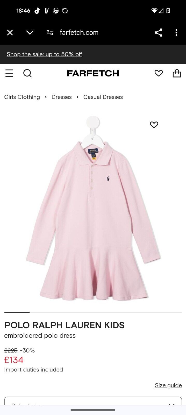 New Ralph Lauren girls soft pink polo dress long sleeve frill age 6-7 occasion gift