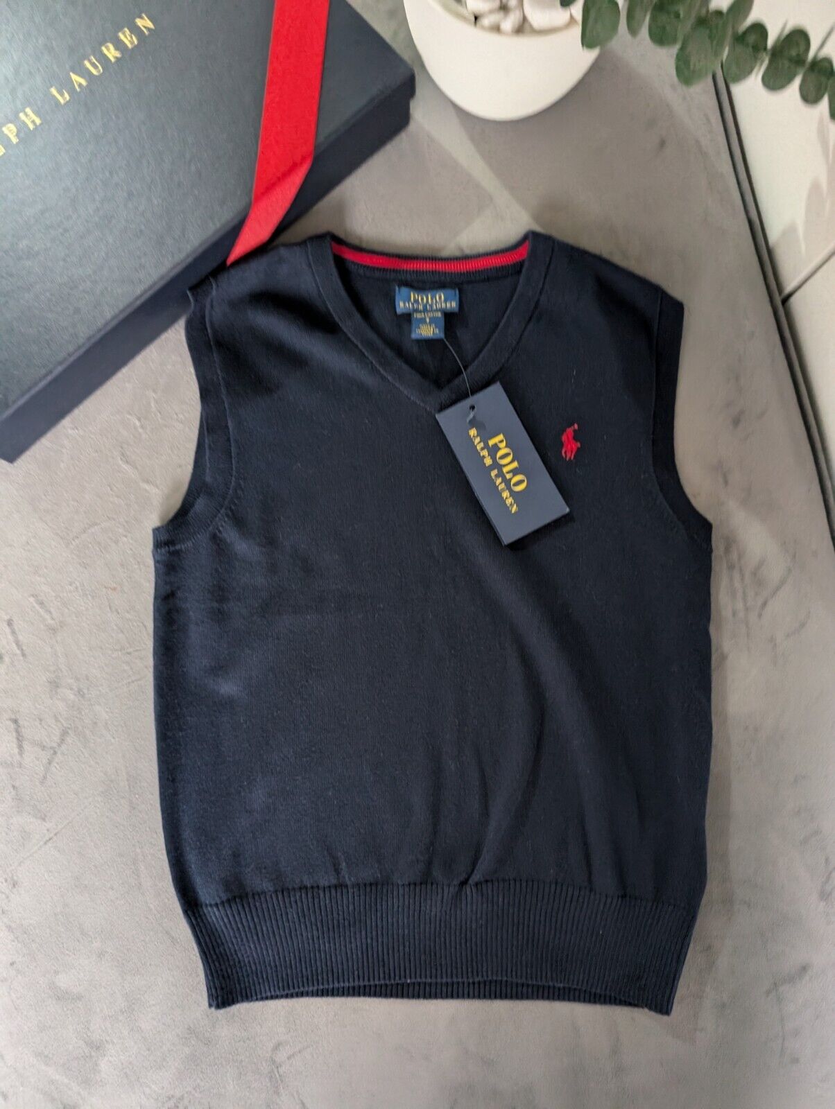 New Polo Ralph Lauren Navy Blue Cotton Sweater Jumper Vest Tank Top Size 7 Years