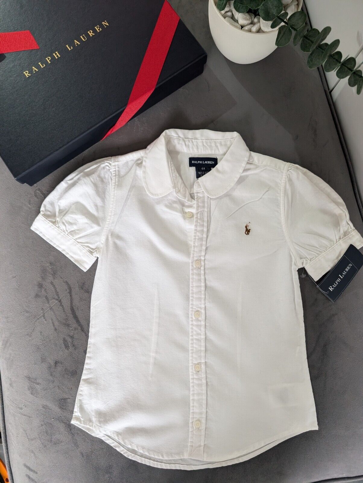 New Stunning Ralph Lauren Girls Collared White Plain Shirt Occasion Age 6 Smart