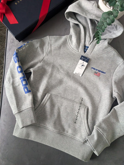 New Polo Ralph Lauren Sport Grey Sports Hoodie In Kids Size 8yr Gift Jacket