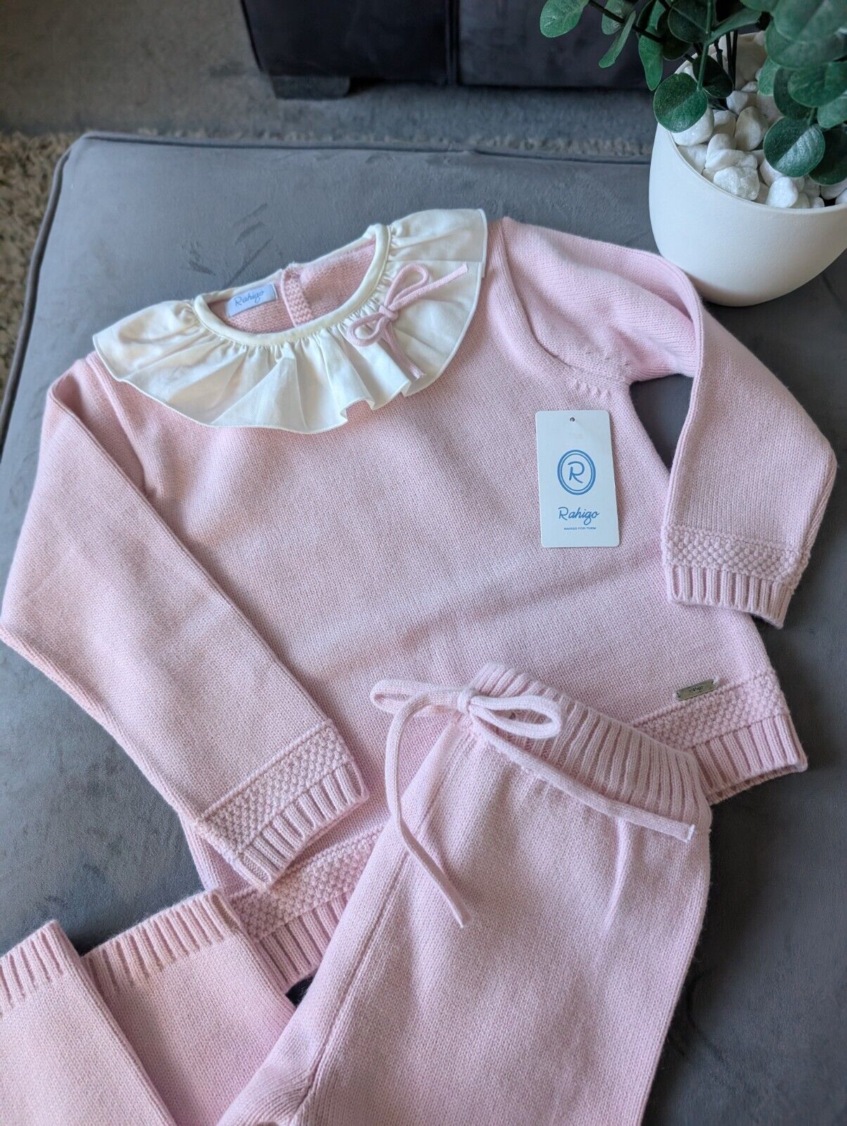 New Stunning Pink Knit Girls Rahigo Set Age 4-5 Warm Frill Bow Pretty Gift