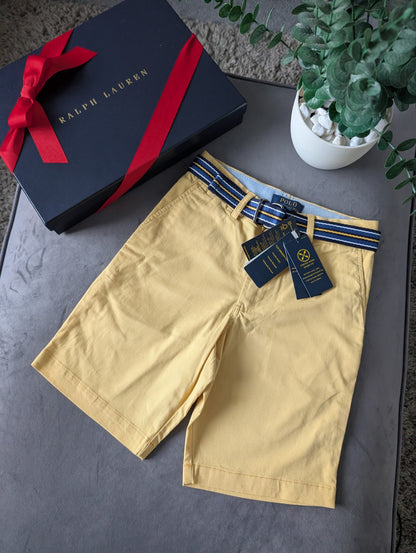 New Ralph Lauren Boys Yellow Chino Shorts + Belt Smart Gift 10y Casual Summer