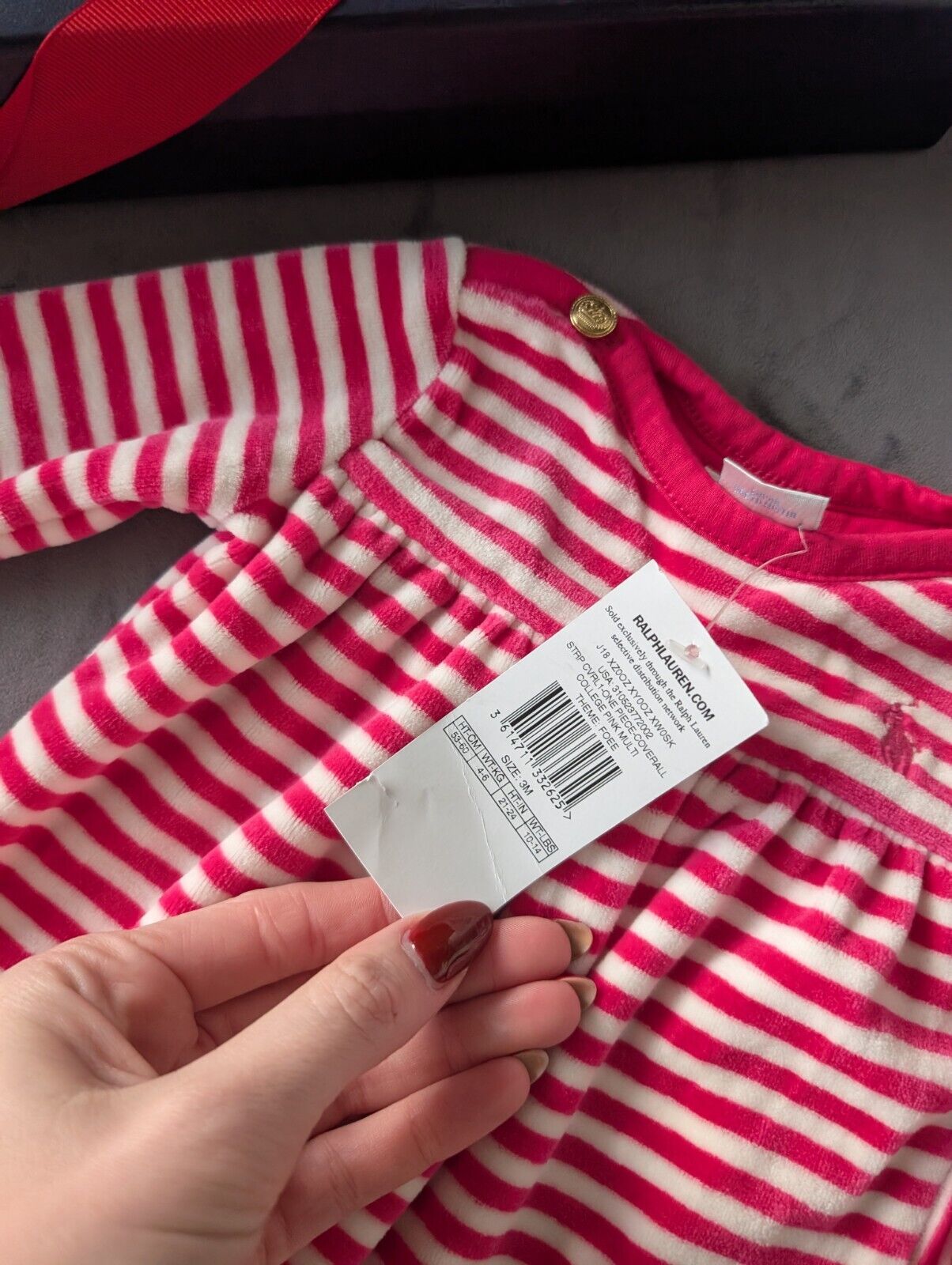 New Ralph Lauren baby girls stripe all in one babygrow Fleece Soft gift 3m Pink