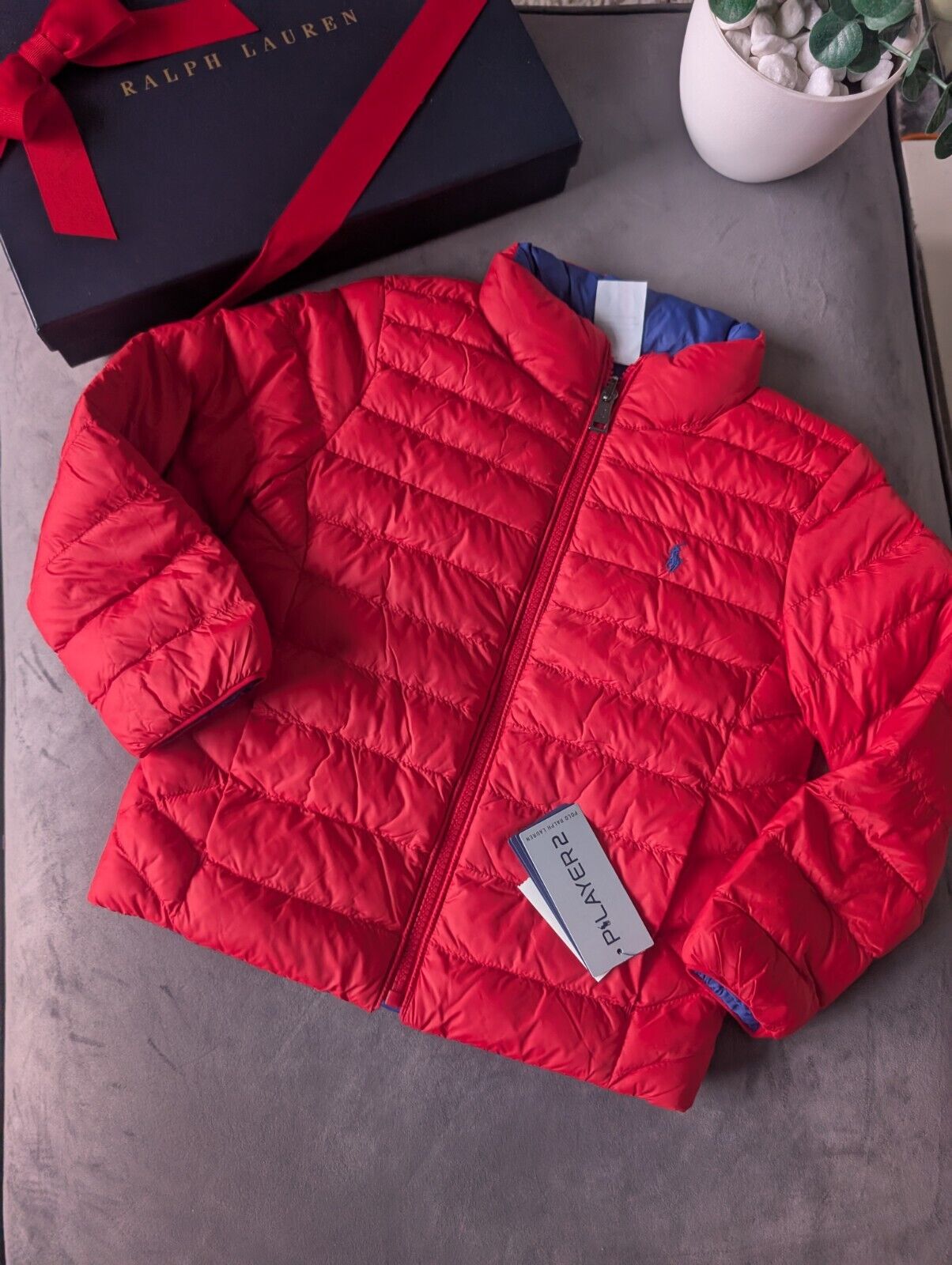 New Ralph Lauren Boys P-Layer 2 Reversible Jacket Coat Red Blue All Weather 6yrs