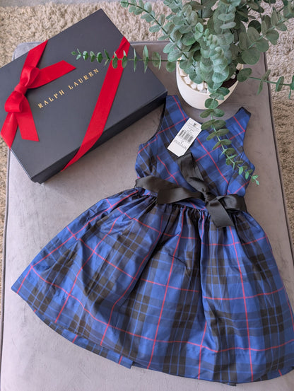 New Ralph Lauren Girls Tartan Plaid Pretty Blue Vincenza Dress Gift 5y Rrp £125