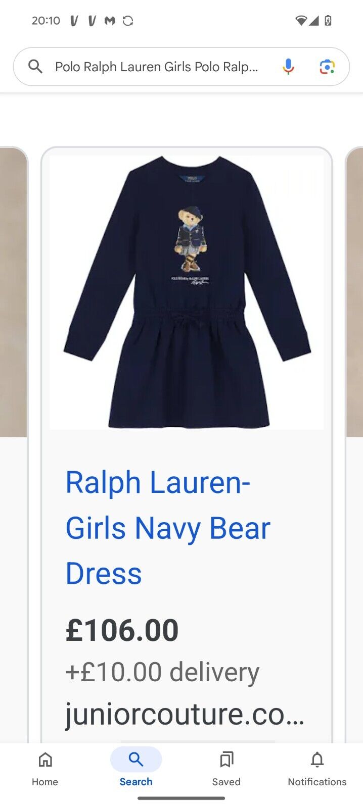 New Ralph Lauren Girls Navy Sweatshirt Dress Bear Lady Pretty Gift 6yrs casual