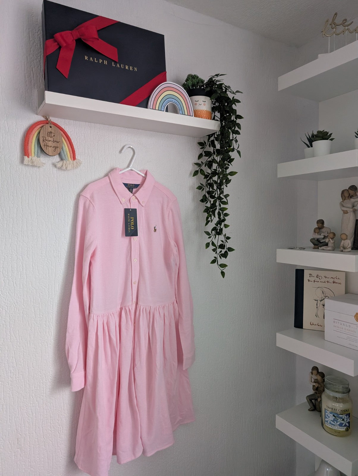 New Ralph Lauren Pink Embroided Logo Smart Formal Cotton Oxford Shirtdress 12yrs