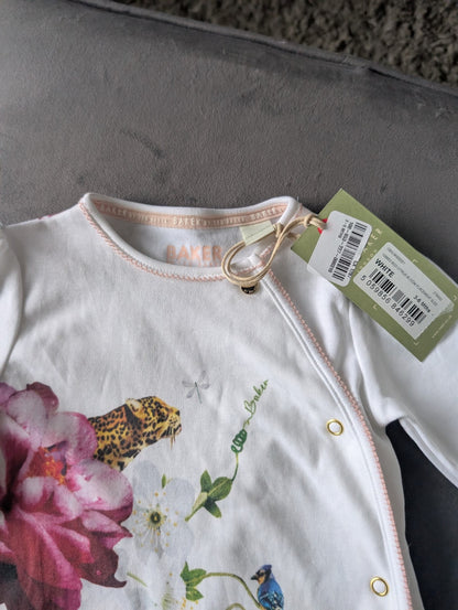 Ted Baker Baby Girl Sleepsuit babygrow/romper Frill Gift 3-6m Floral Gift Pretty