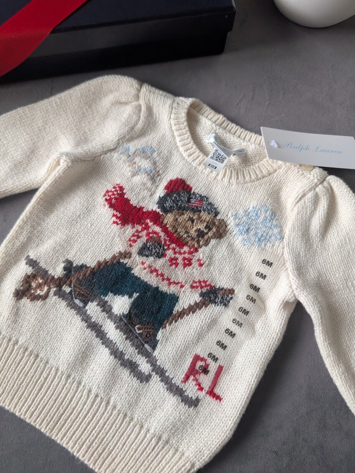 New Adorable Ralph Lauren Baby Girls Bear Ivory Jumper Gift Rrp £120 3-6m  Ski