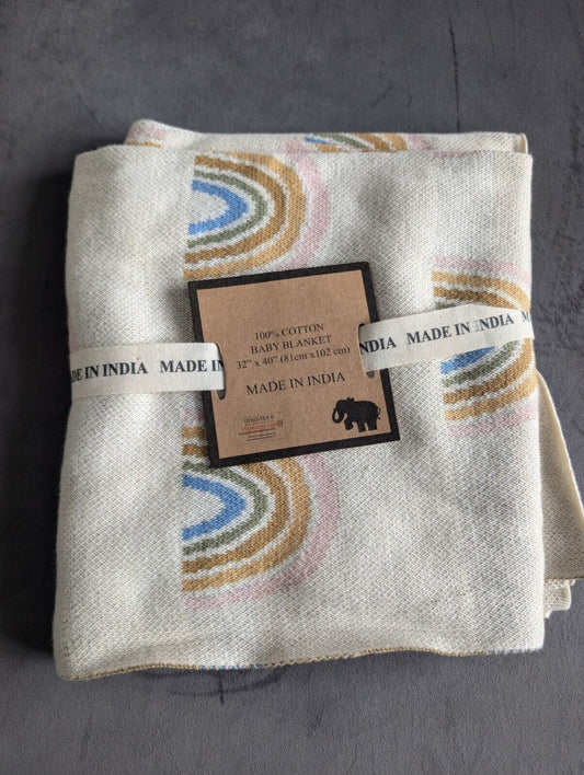 NEW Baby Blanket Decorative Cotton Throw Rainbow Theme | Made in India Gift