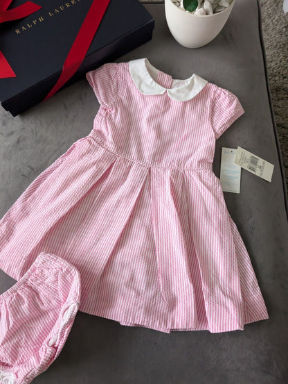 New Ralph Lauren Girls Stripe Fully Lined Pretty Party Dress 18m Gift Pink