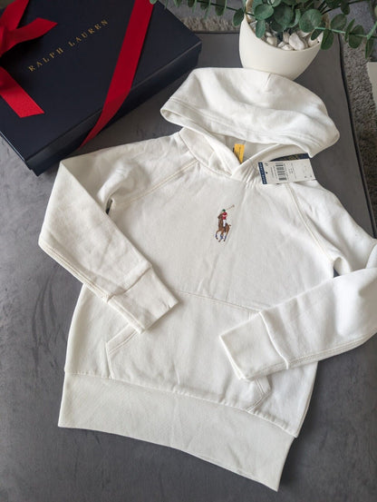 New Ralph Lauren Embroided Big Pony White Unisex Hoodie Size Kids 6Yrs Gift Kids