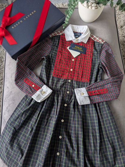 New Ralph Lauren Girls Fun Red Tartan Dress Light Weight Oxford 6-7yrs Occasion