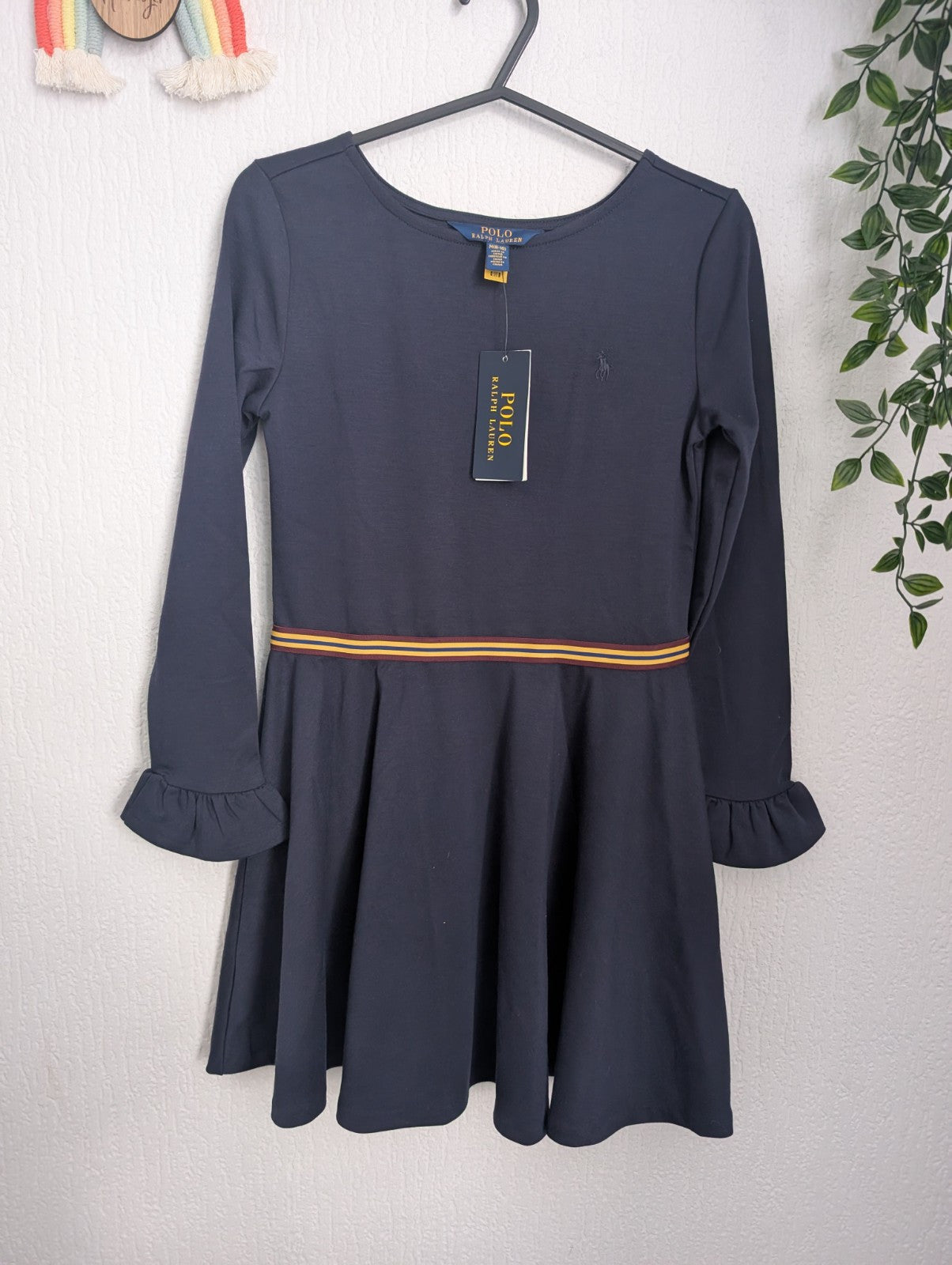 New Stunning Ralph Lauren Girls Ponte Frill Sleeve Navy Dress Belted Gift 8yrs