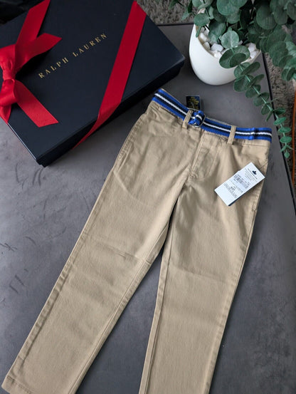 New Brown Beige Boys Polo Ralph Lauren Chino Trousers Smart Occasion + Belt 4yrs