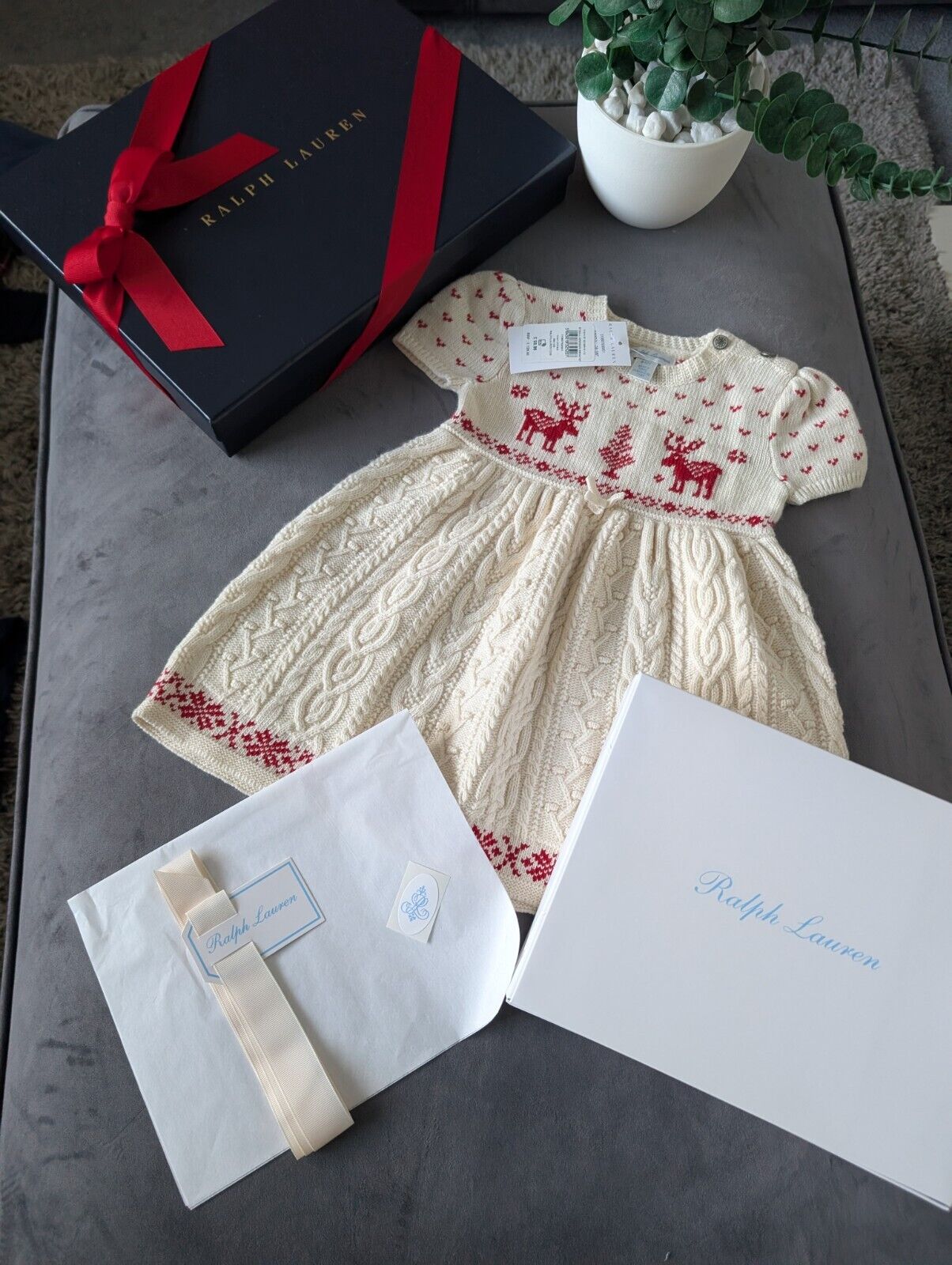 New stunning girls Ralph Lauren Christmas cable knit dress + gift box 9-12m Gift