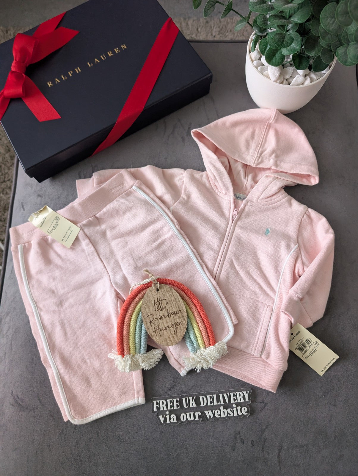 New Gorgeous Ralph Lauren Pink White Baby Girl Tracksuit  3-6m Gift Baby 2 Piece