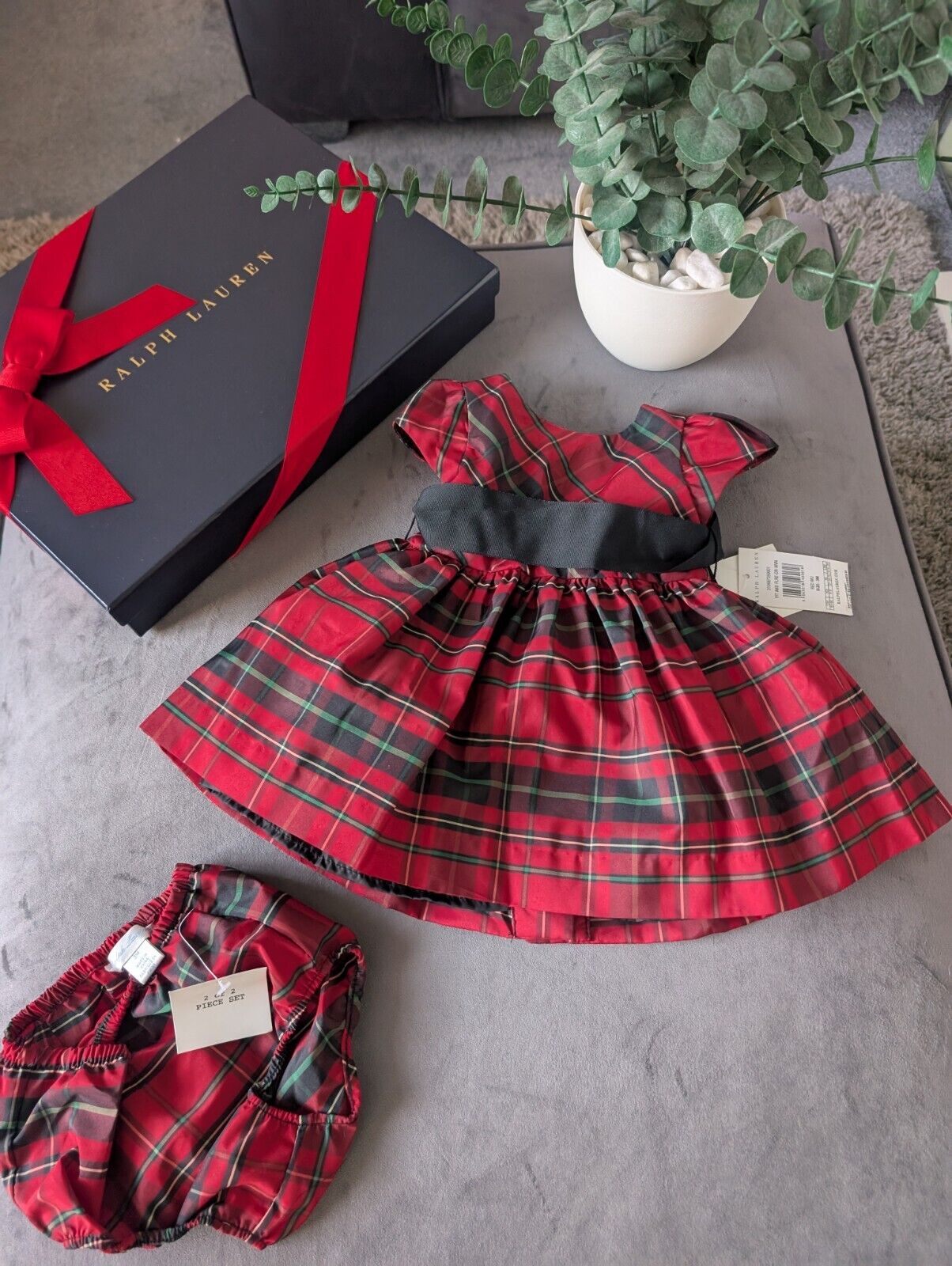 New Ralph Lauren tartan girls vincenza fit flare party dress 9-12m gift cute party