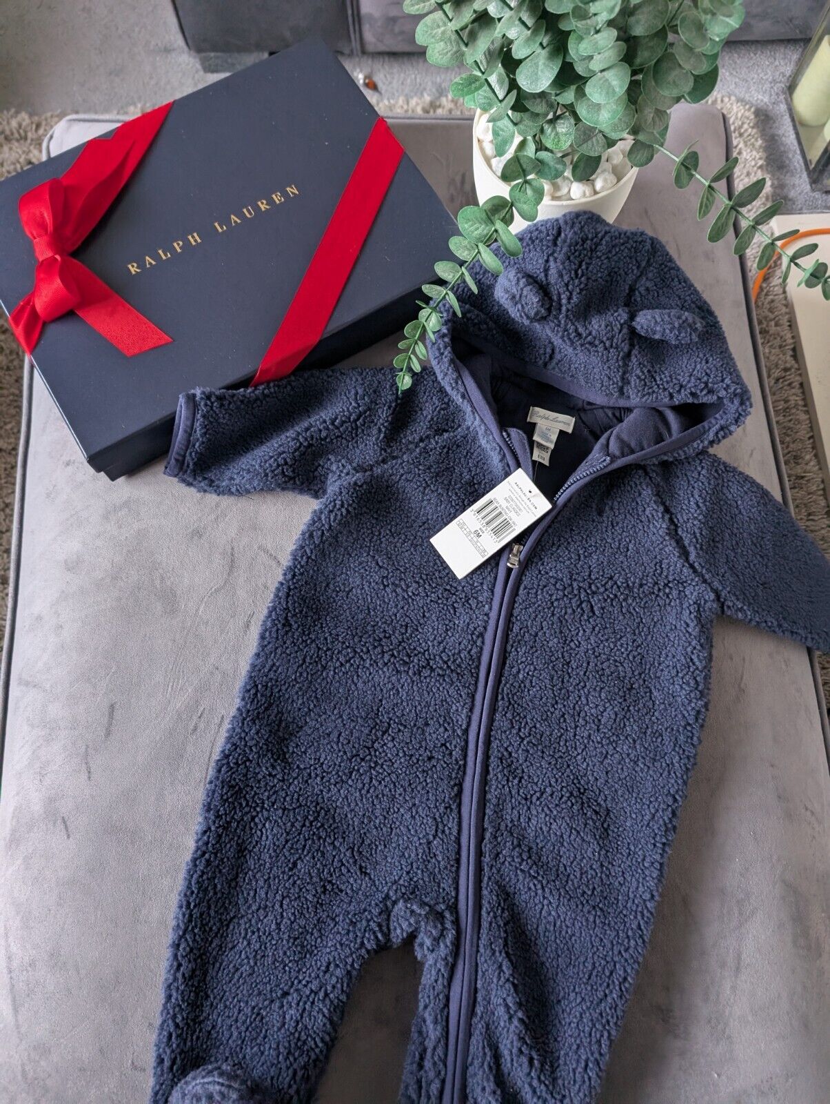 New Ralph Lauren baby boys faux shearling bear all in one snowsuit baby gift 3-6