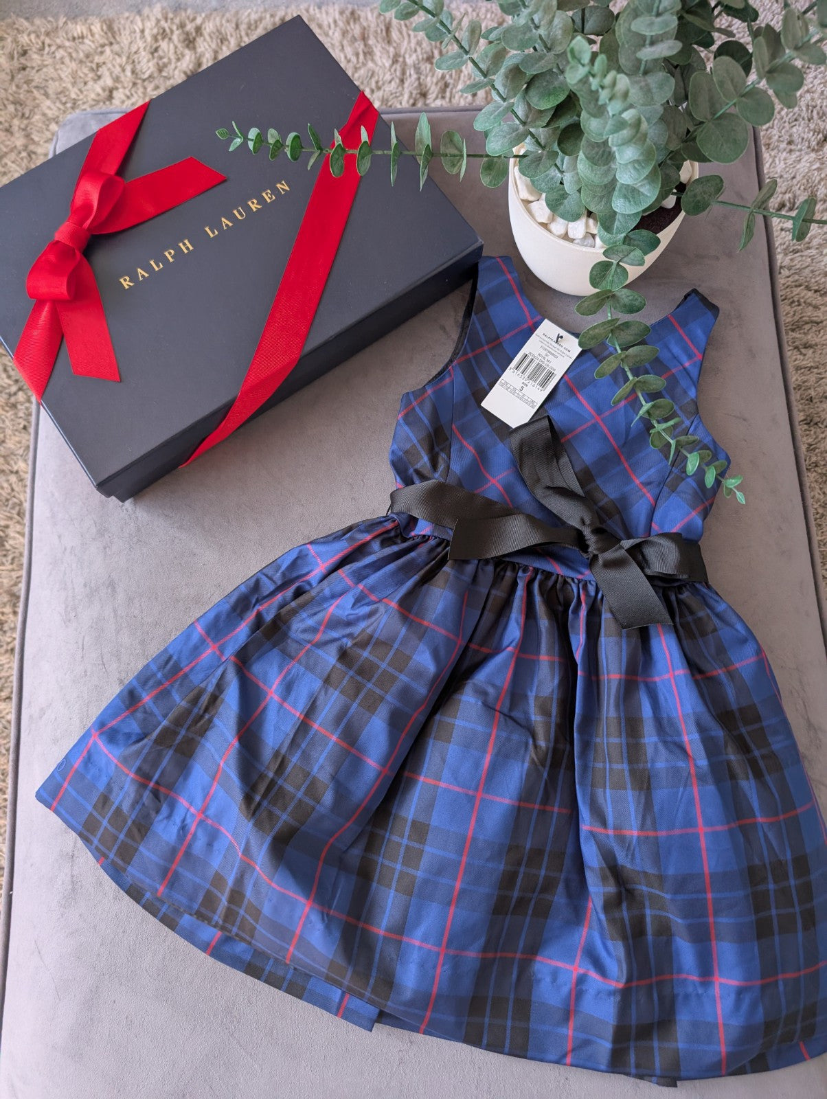 New Ralph Lauren Girls Tartan Plaid Pretty Blue Vincenza Dress Gift 5y Rrp £125