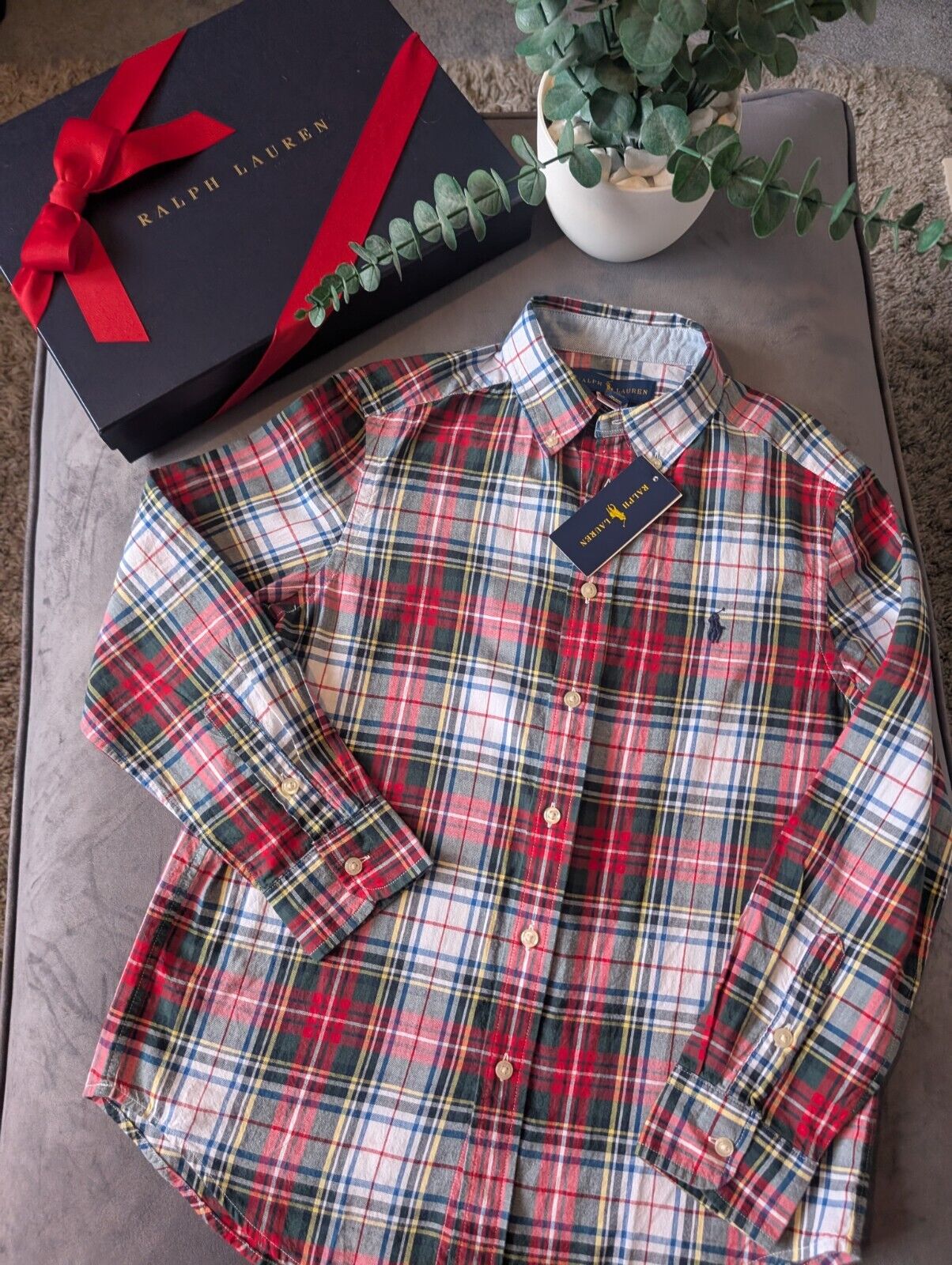 New Ralph Lauren Red Tartan Check Boys Shirt Smart Occasion Age 10-12 Yrs Gift