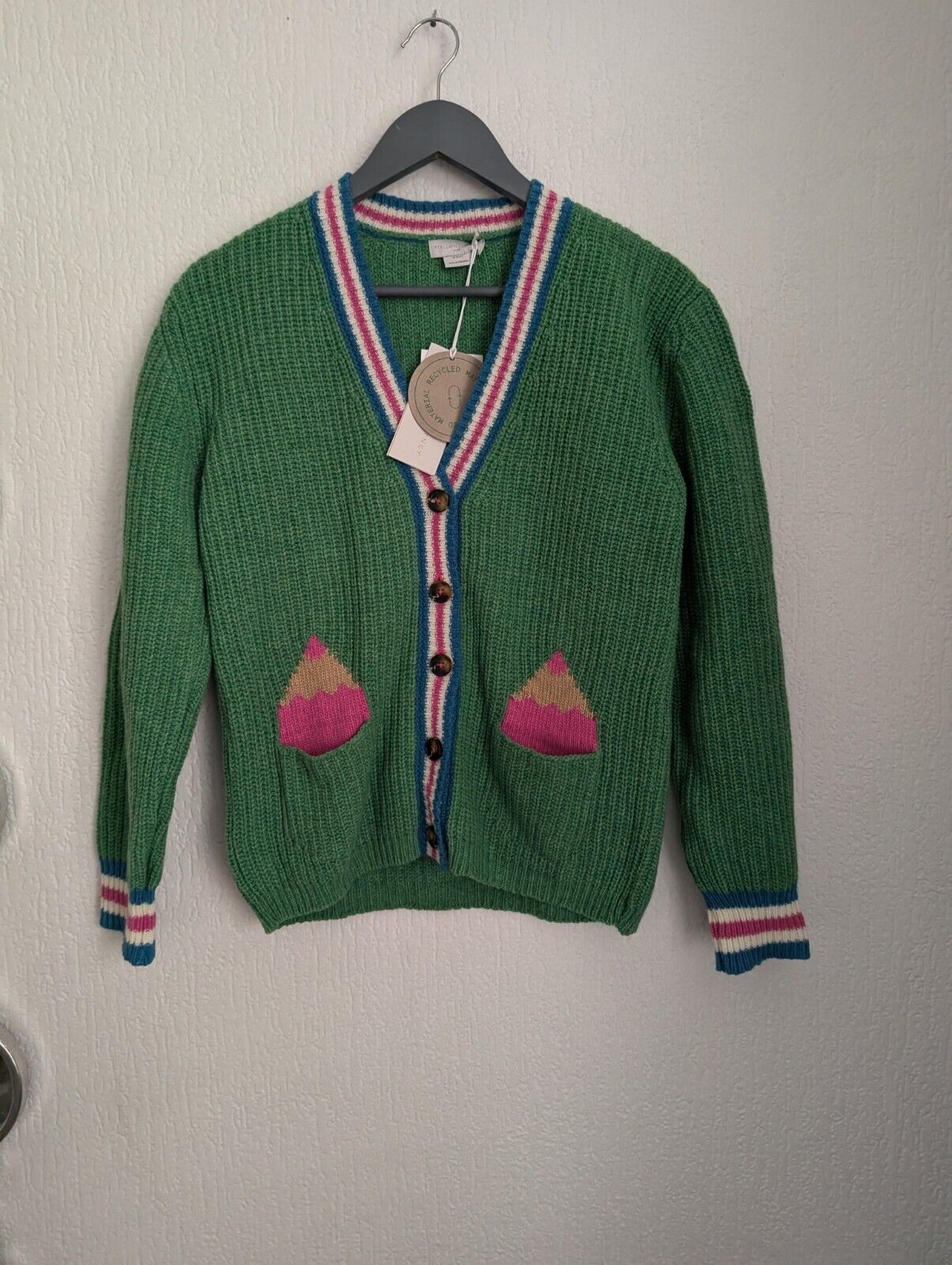 New stunning Stella McCartney green pencils cardigan school age 12 adult XS / S