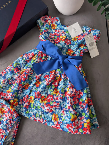 New Ralph Lauren Baby Girls Ditsy Floral Dress Occasion Pretty 6-9m Gift Blue