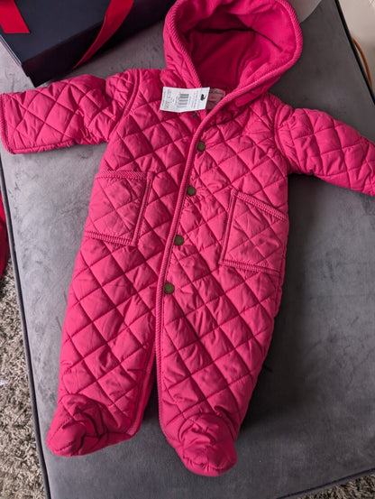 New ralph lauren Pink Quilted fleece lined pram suit snowsuit 0-3 Gift Girls