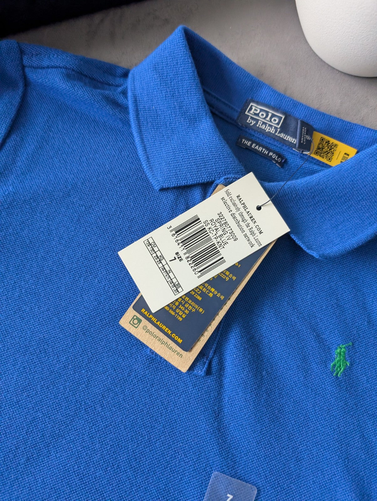 New Blue Polo By Ralph Lauren “The Earth Polo” Green  Classic Fit -Size 7 BNWT