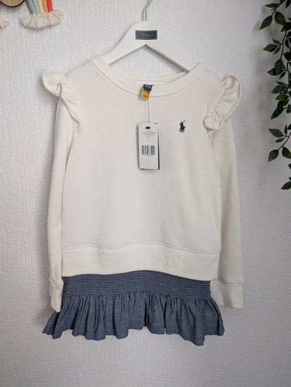 New Ralph Lauren Girls Sweater Dress Jumper Chambray & Fleece Gift Age 6-7yr