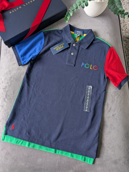 New Ralph Lauren Boys Colour Block Short Sleeve Polo Red Blue Navy 7yrs Boys