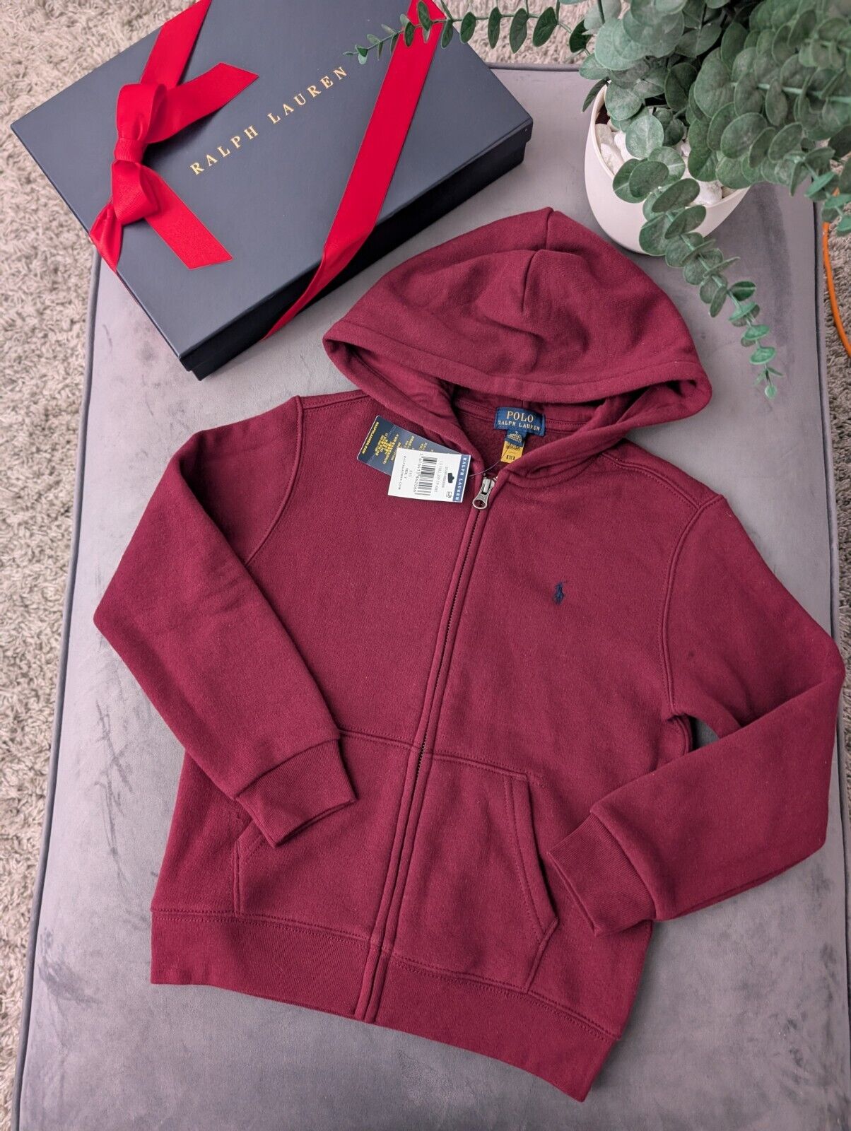 New Ralph Lauren Burgundy Film Zip Unisex Hoodie Size Kids 6-7 Yrs Gift Jumper