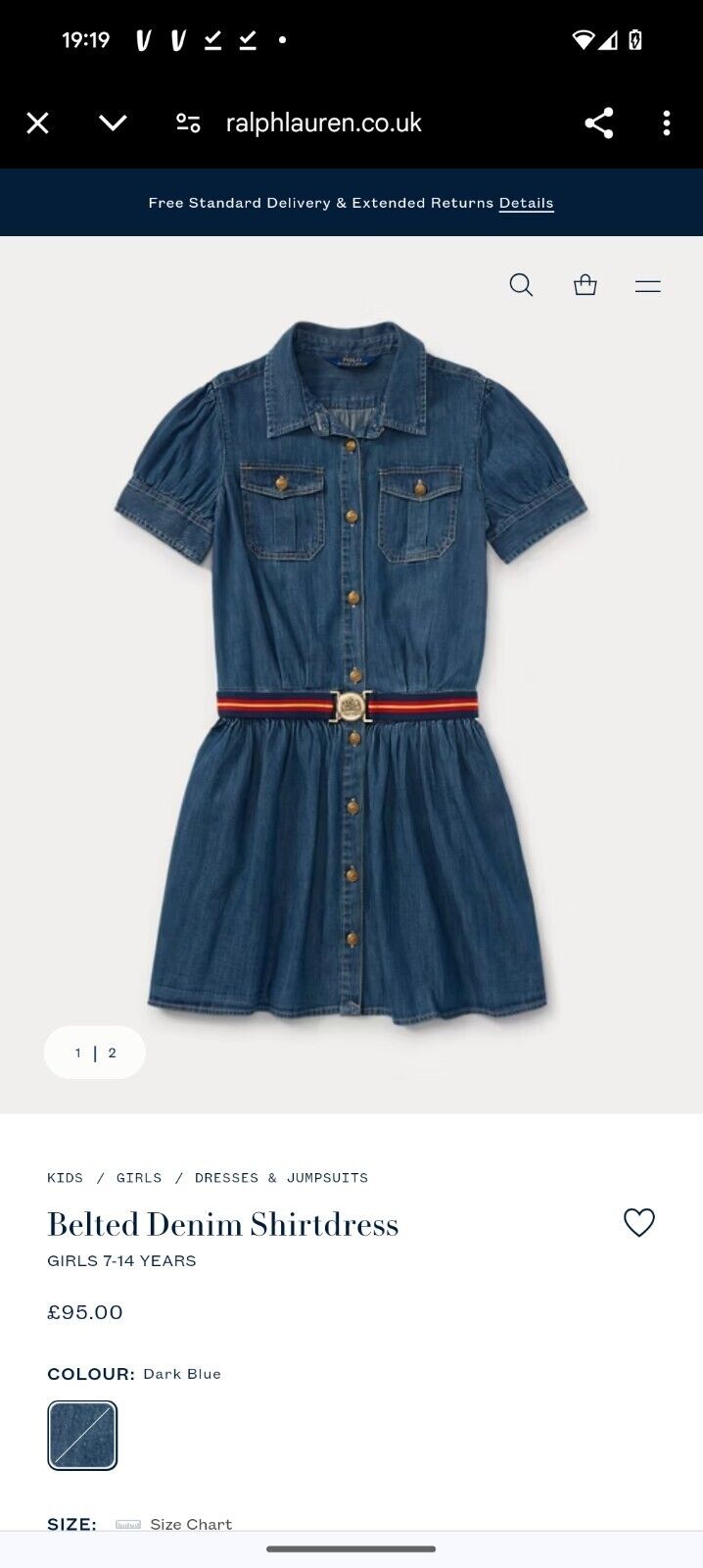 New Ralph Lauren girls denim style shirt dress belted occasion 7 Yrs occasion smart gift