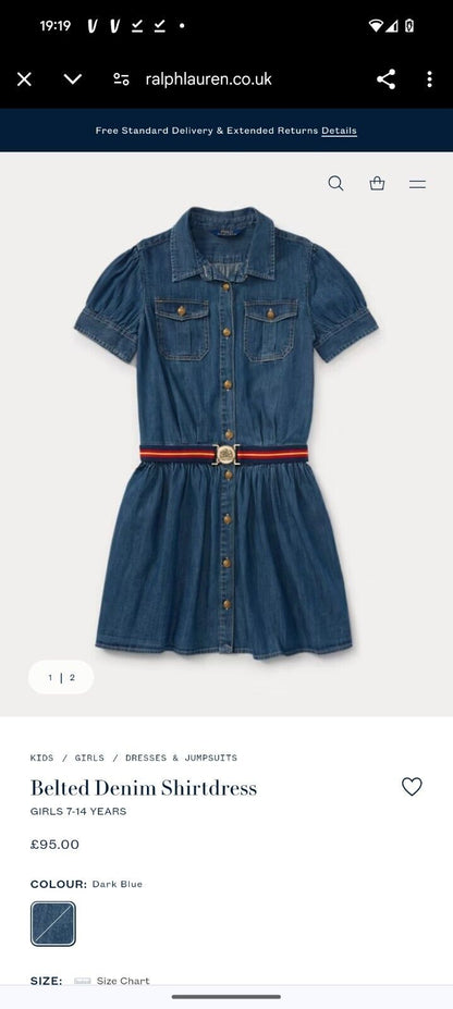 New Ralph Lauren girls denim style shirt dress belted occasion 7 Yrs occasion smart gift